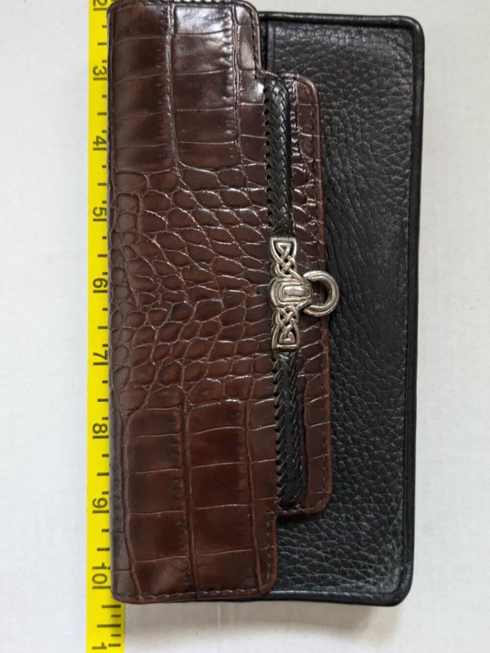Vintage BRIGHTON Two-Tone Black Brown Croc Embossed Leather Wallet